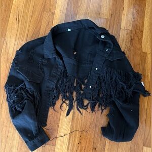 Fringed Black Denim Jacket